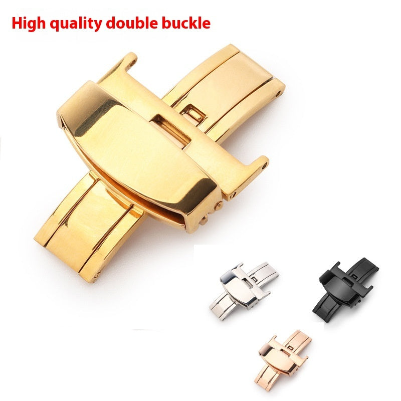 Stainless Steel Double Pull Butterfly Clasp Leather Watch Strap Buckle