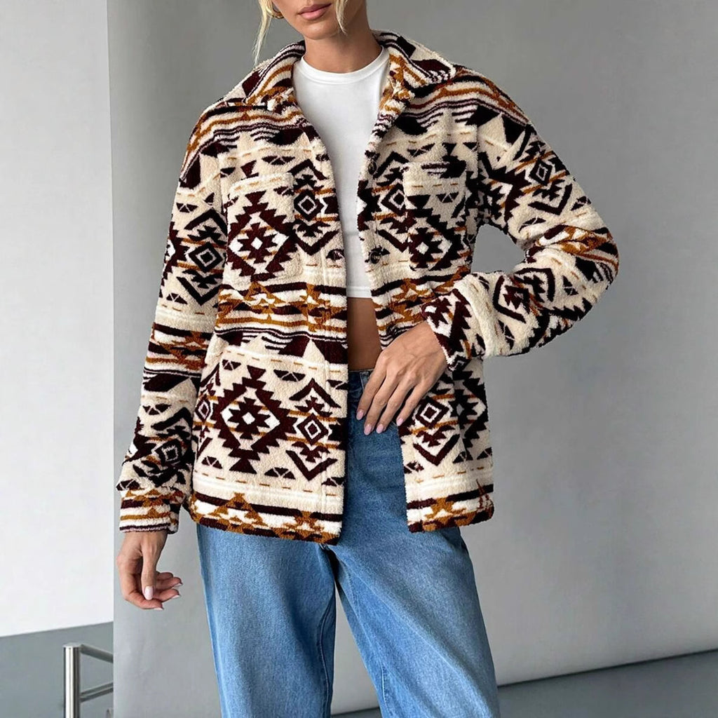 New Women's Plush Printed Jacket Coat