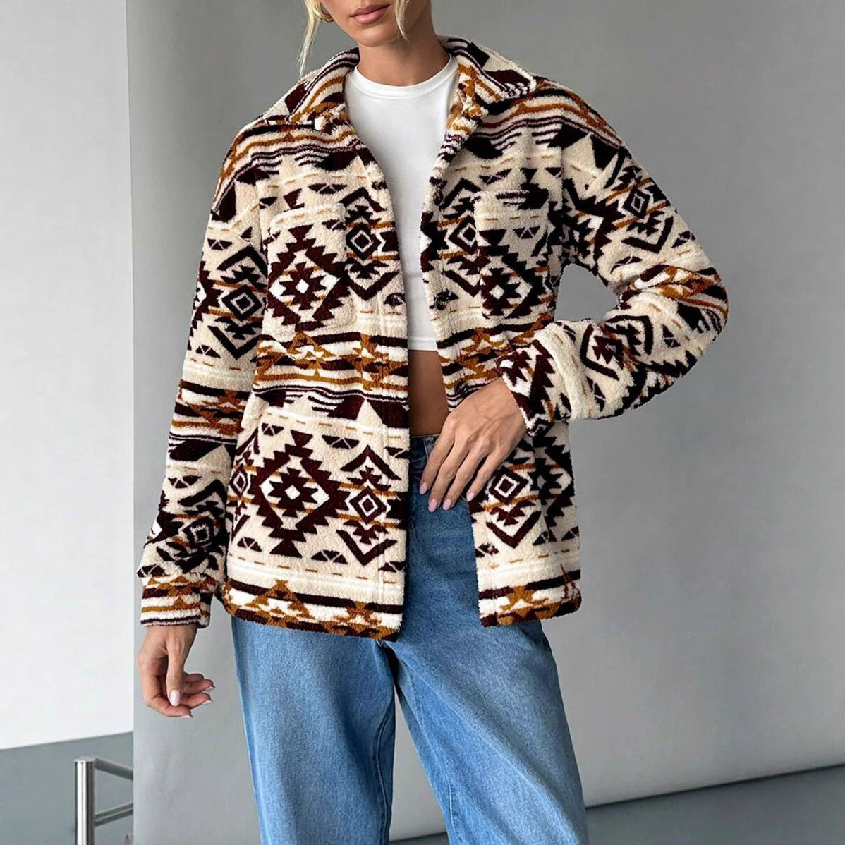 New Women's Plush Printed Jacket Coat