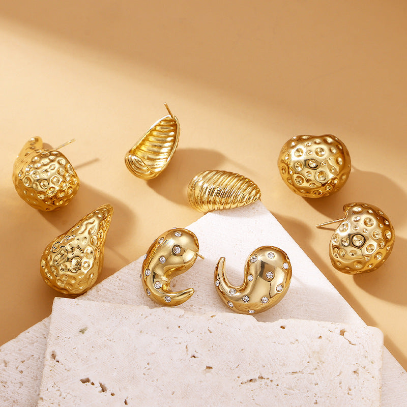 Titanium Steel Electroplating 18K Gold Non-fading Diamond Earrings Ear Studs