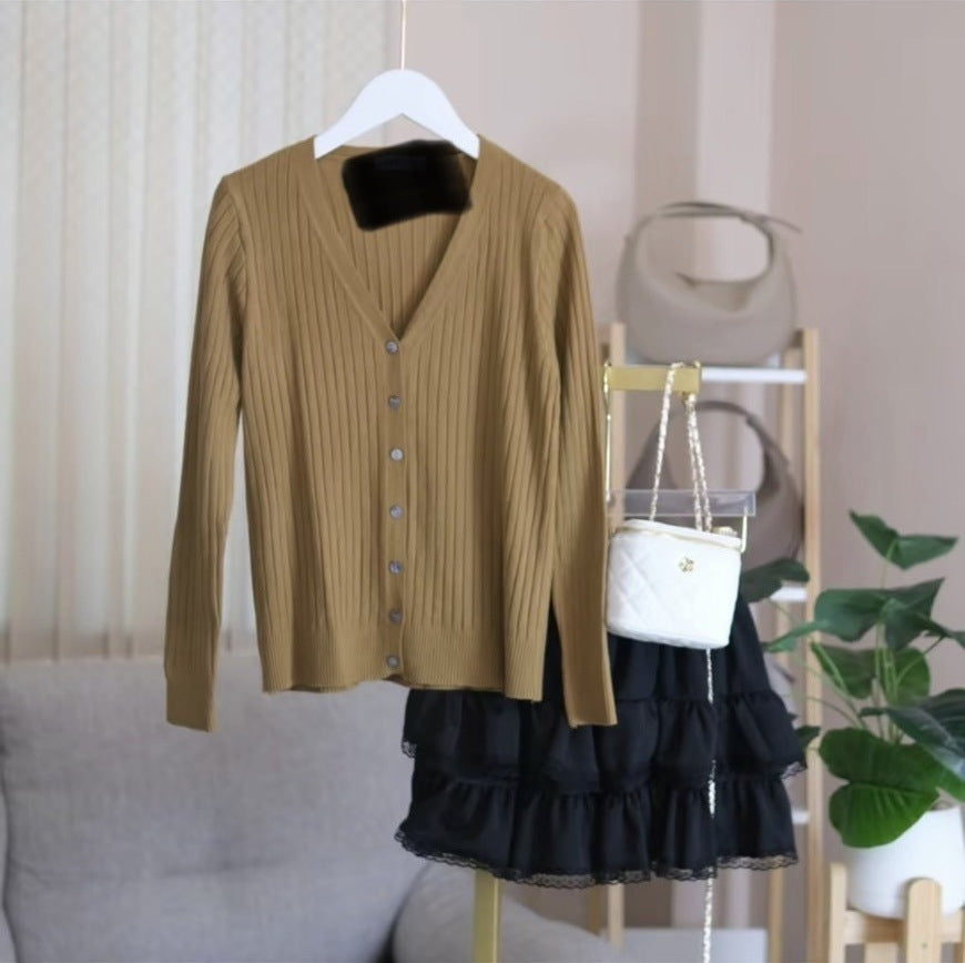 V-neck Sweater Sweater Thin Cardigan Jacket Top For Women