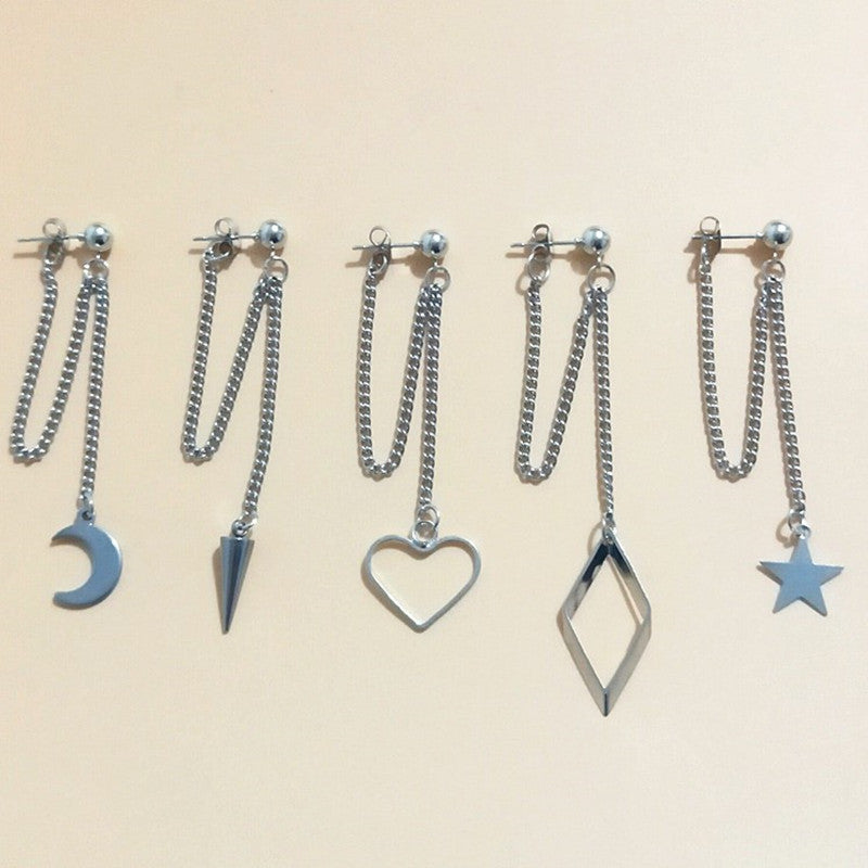 Chain Star Moon Peach Heart Sharp Cone Rhombus Earrings