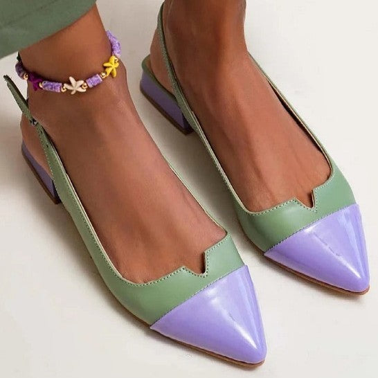 Spring 2024 Summer New Women's Shoes Pointed Flat Bottom Pumps Color Matching Low Heel Shoes