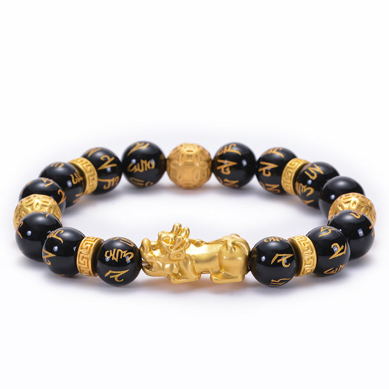 Men And Women Imitation 3D Hard Pure Gold Natural Agate Stone Bracelet