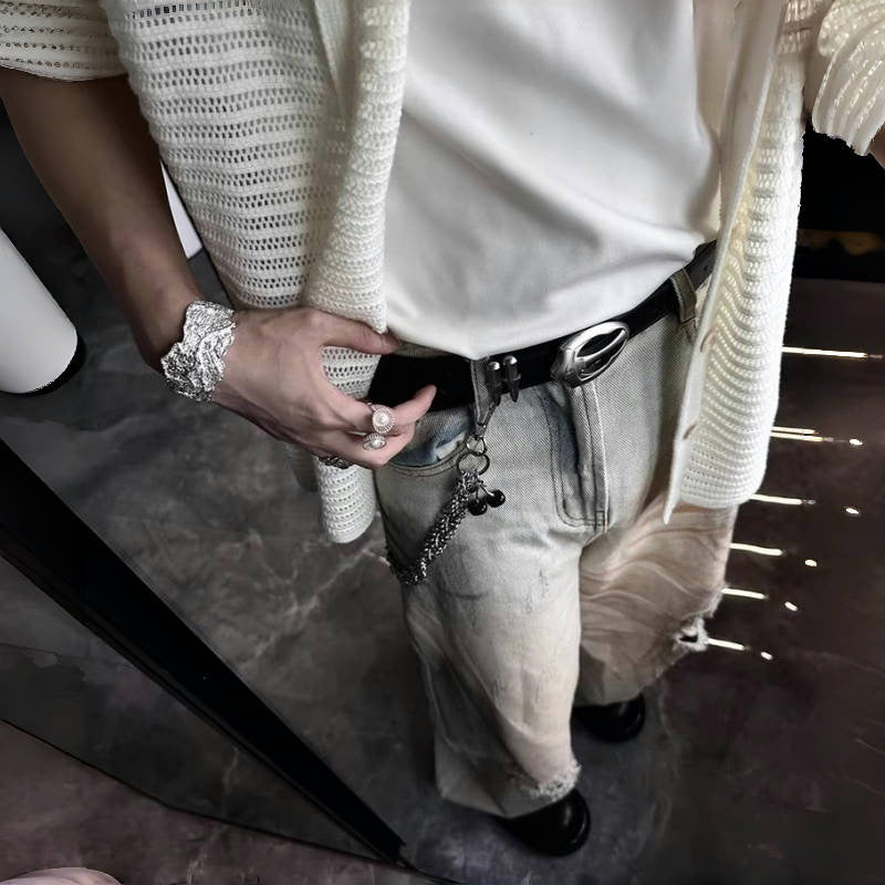 Bullet Retro Silver Buckle With Denim Belt