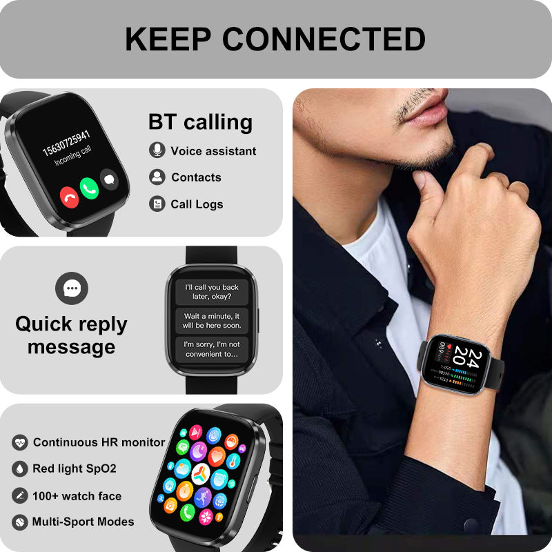 Bluetooth Calling Heart Rate Blood Oxygen Quick Reply Waterproof Sports Watch