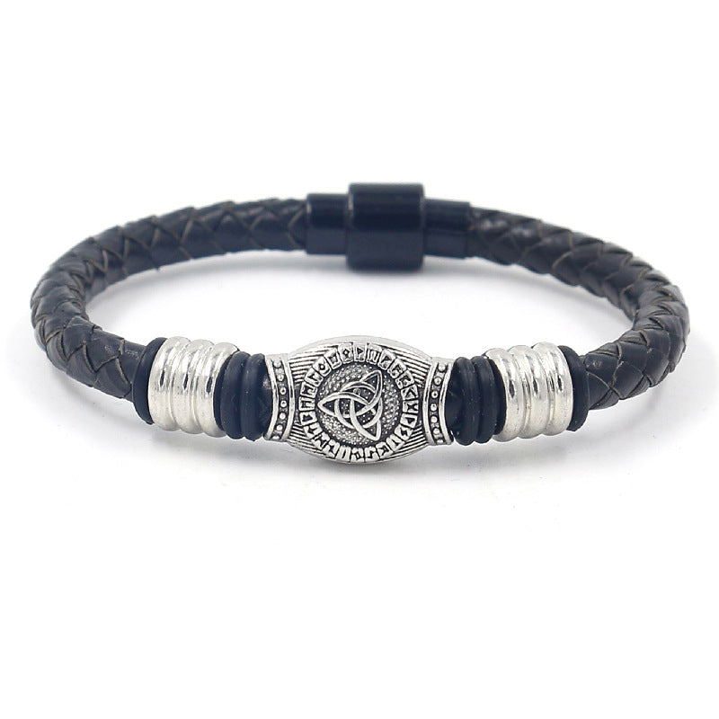 Alloy Magnetic Buckle Leather Rope Hand Weaving Bracelet
