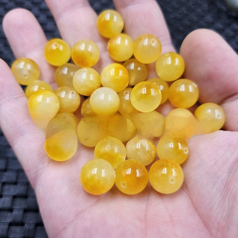 Yellow Chicken Grease Quartz Rock Jade Ornament Accessories Handmade Jade Beads