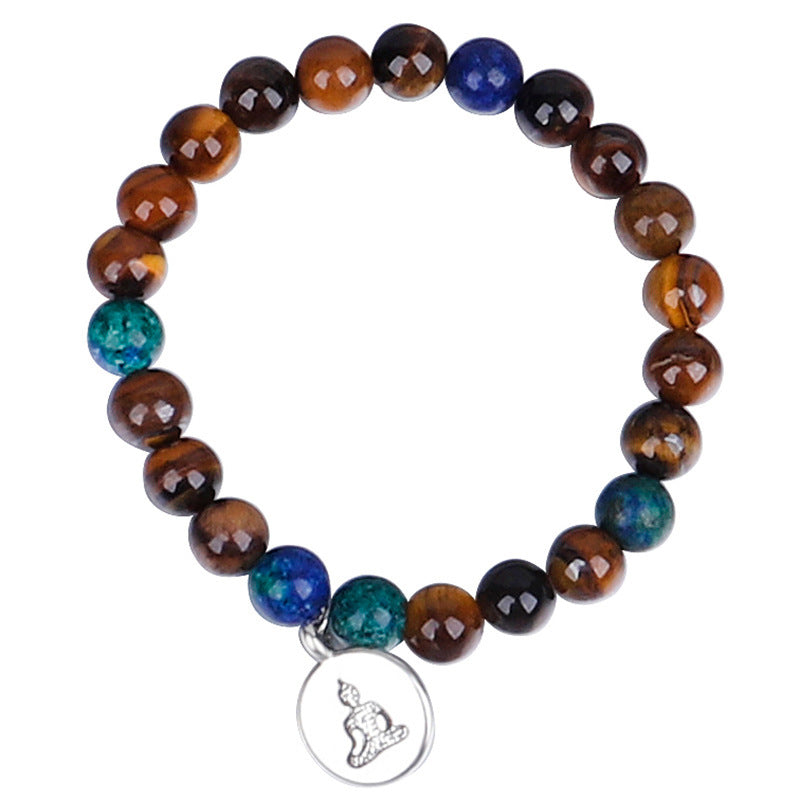 Tiger Eye Stone Bead Necklace Handmade Buddha Head Yoga
