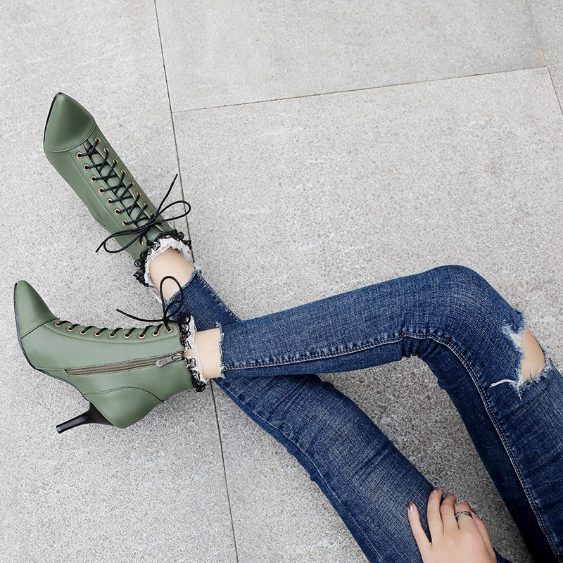 European And American Autumn And Winter Pointed-toe Stiletto Women's Martin Boots