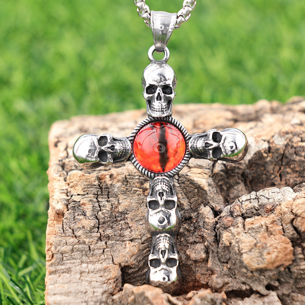 Skull Red Eye Cross Polished Men's And Women's Pendants