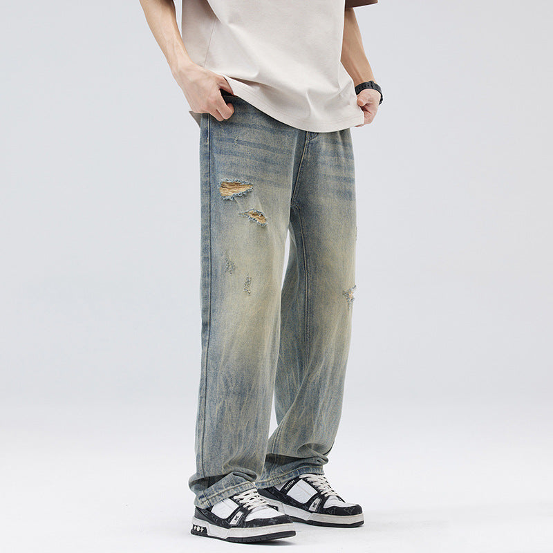 Fashion Men's Retro Loose Wide-leg Straight Pants
