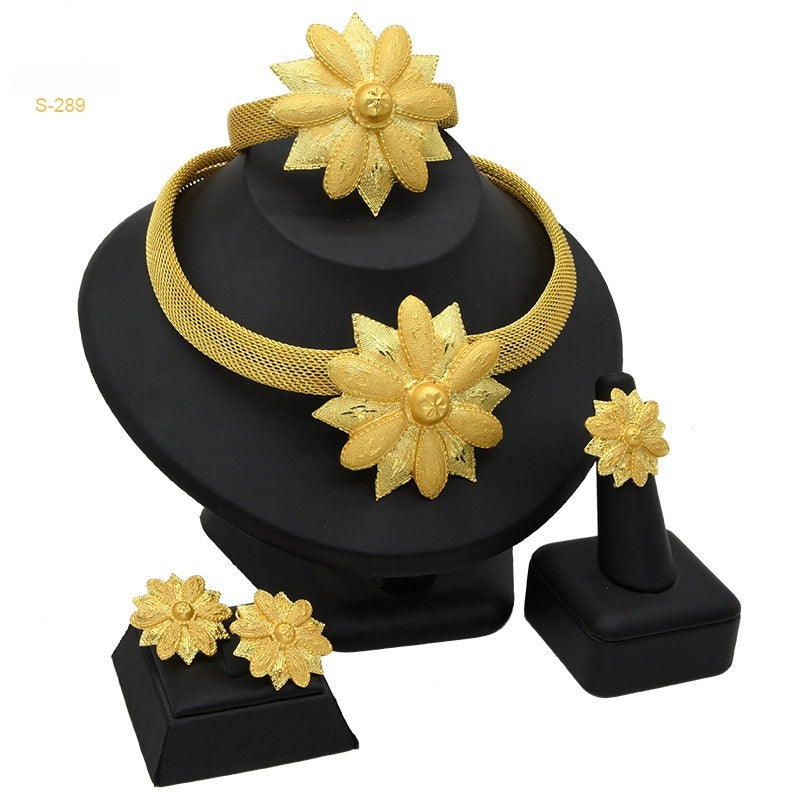 Women's Zircon Pearl Necklace Ring Earring Bracelet Four-piece Set