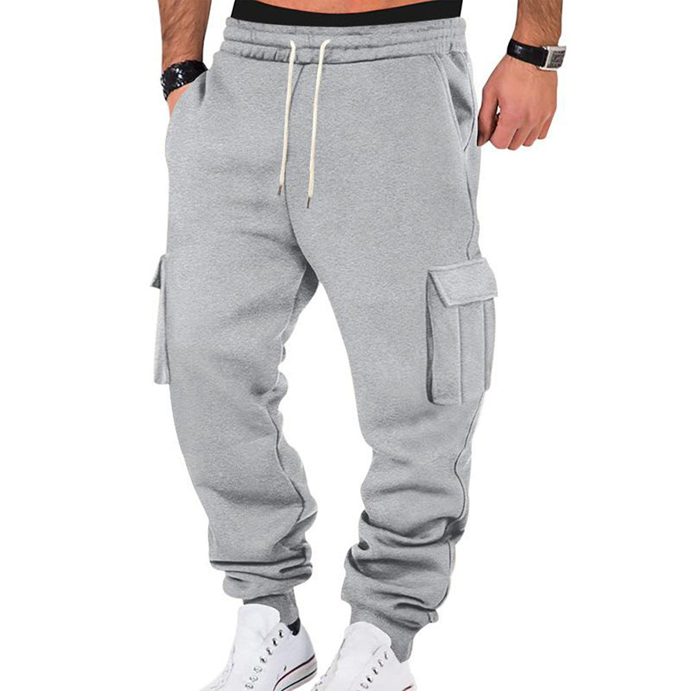 Men's Solid Color Casual Multi-pocket Drawstring Sports Pants