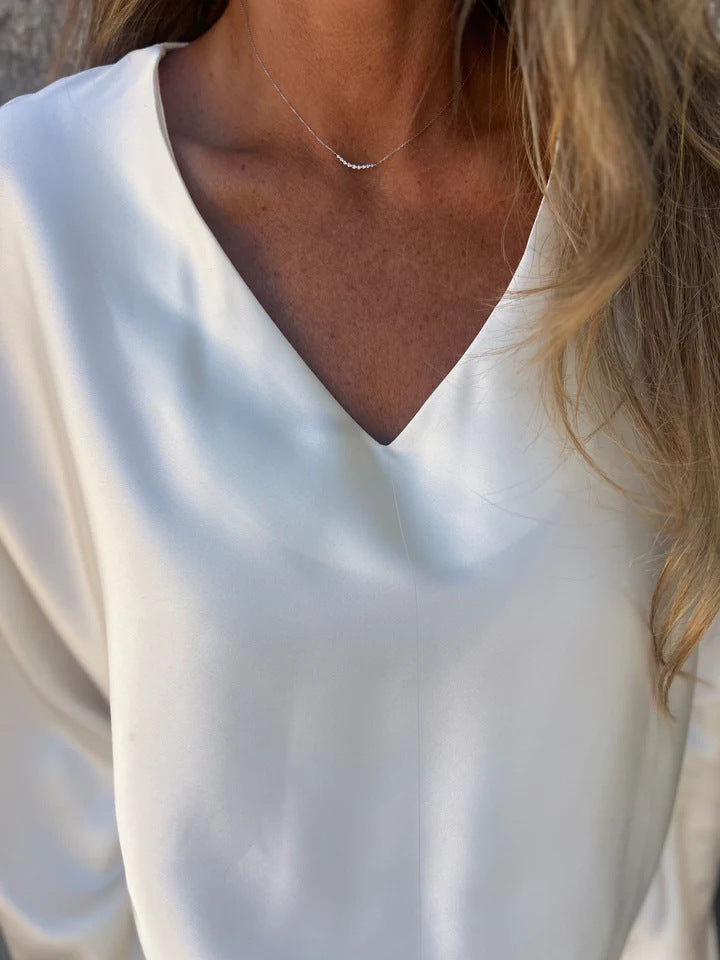 V-neck Loose-fit Long-sleeve Satin Shirt