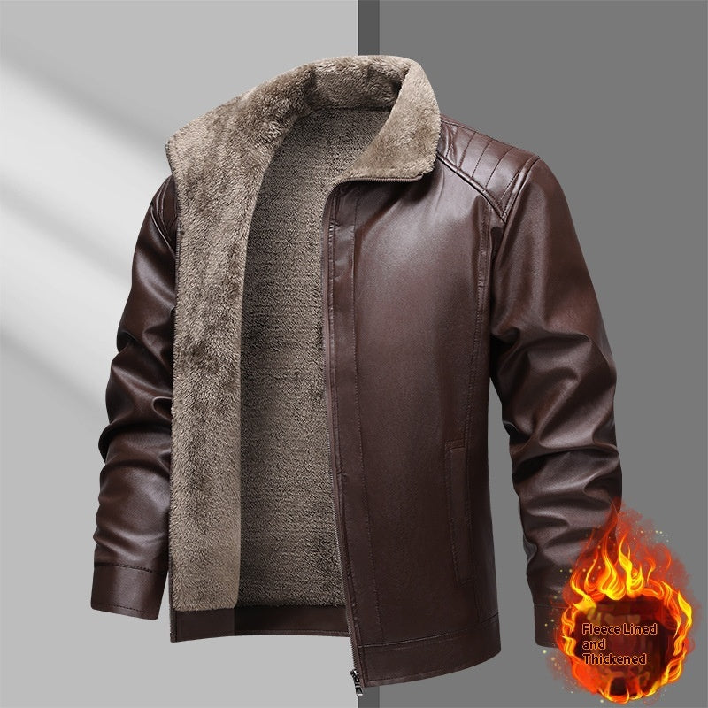 Fleece-lined Thickened Real Leather Men's Fur Jacket