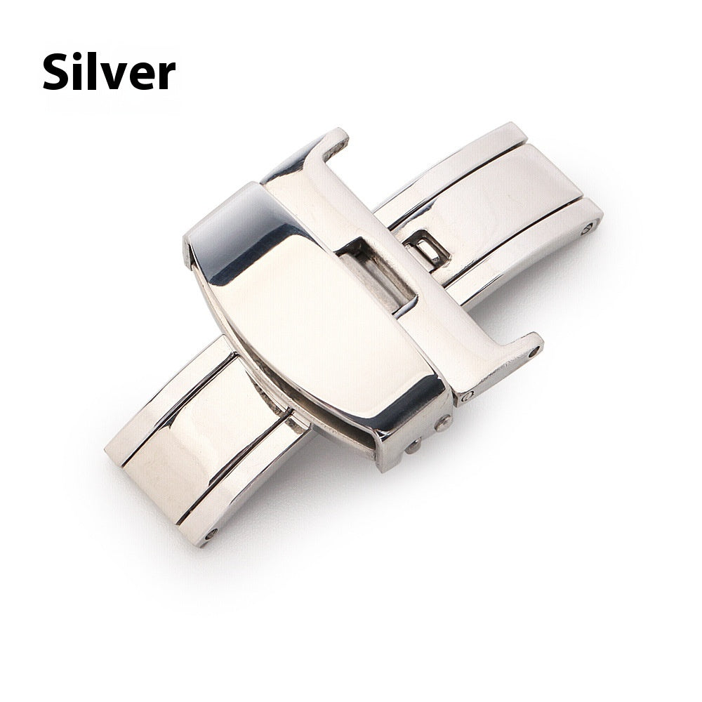 Stainless Steel Double Pull Butterfly Clasp Leather Watch Strap Buckle
