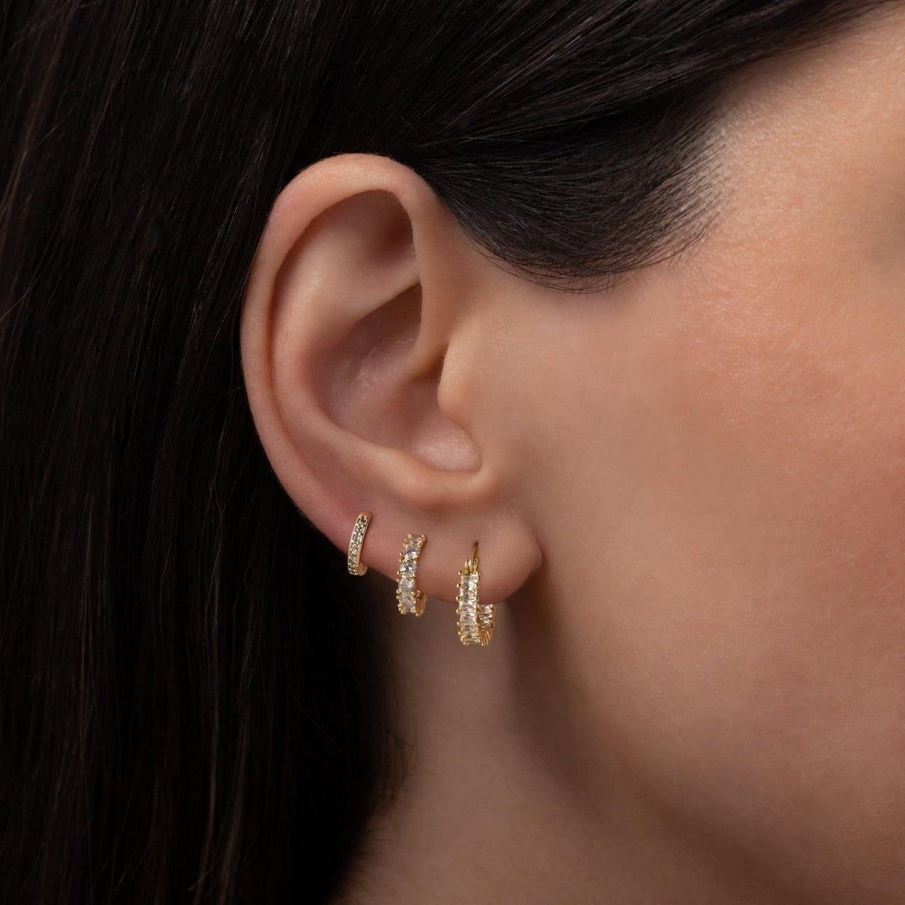 Real Gold Brass Plating Inlaid Zircon Full Diamond Circle Elegant Lady Advanced Earring Set