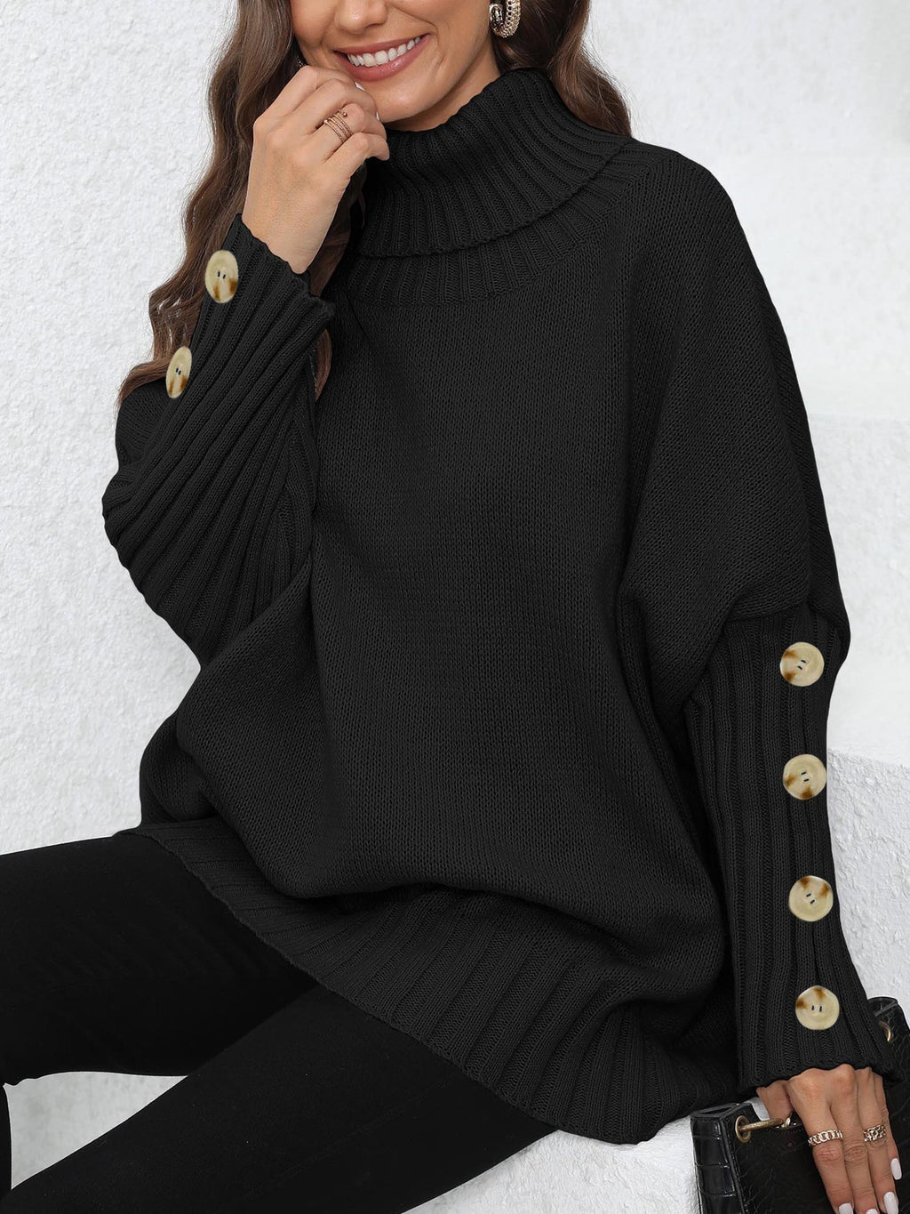 Turtleneck Lapel Loose Woven Sweater Top