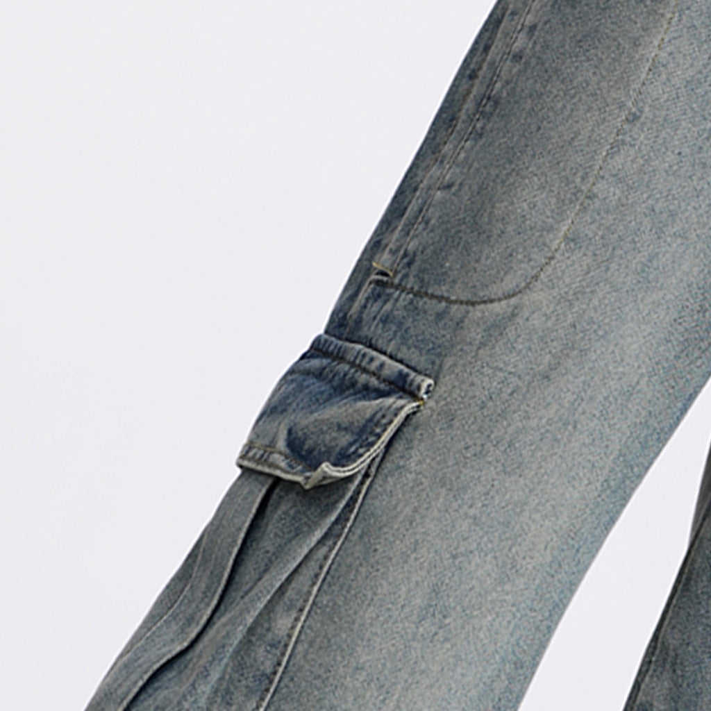 Retro Washed Wide Leg Multi-pocket Loose Straight Jeans