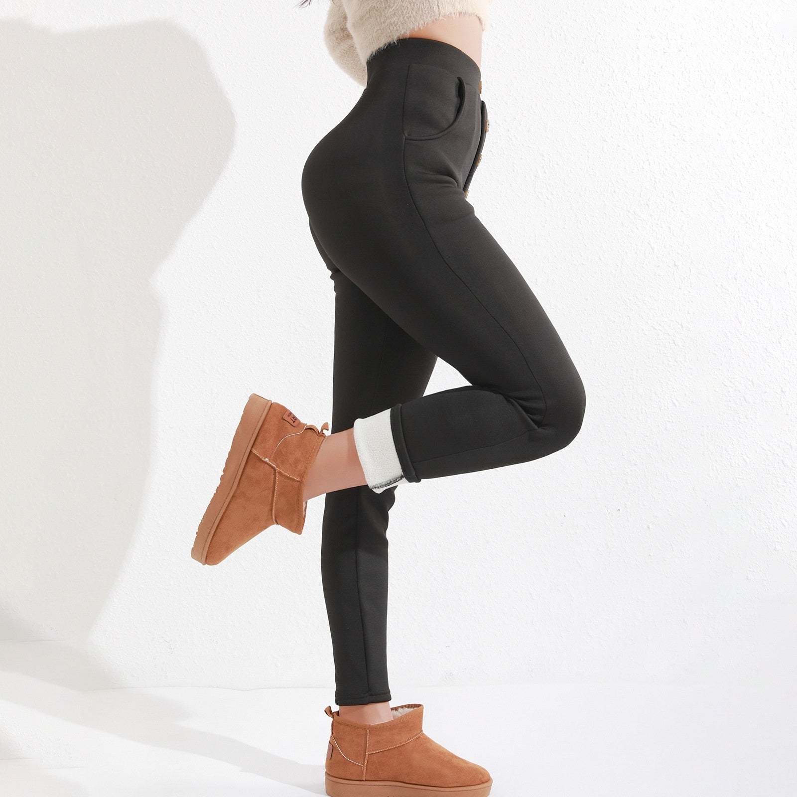 Women's Thick Leggings High Waist Button Casual