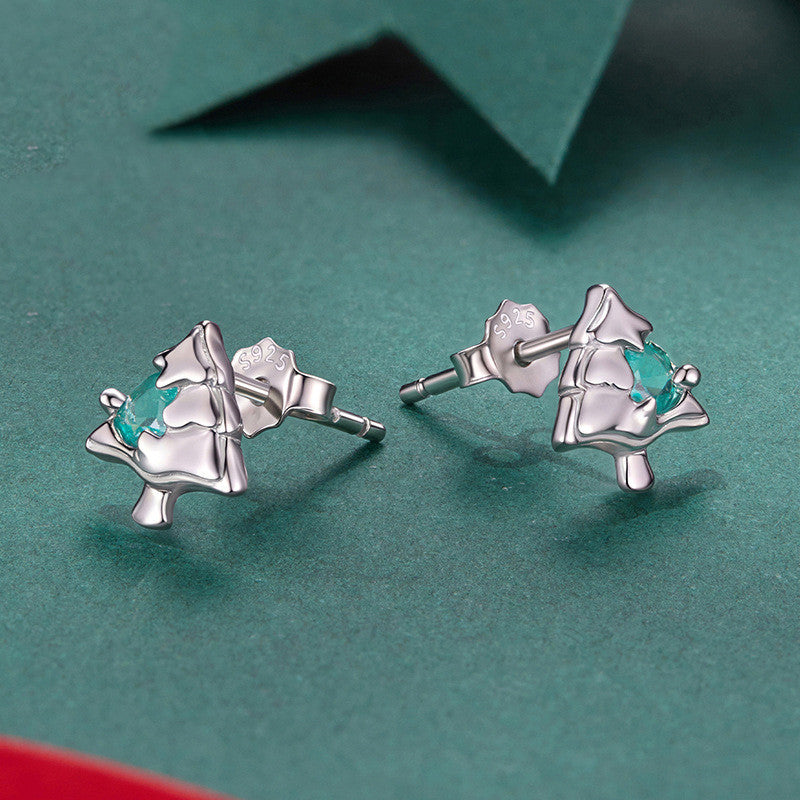 S925 Sterling Silver Christmas Tree Stud Earrings European And American Warm Winter Christmas Stud Earrings