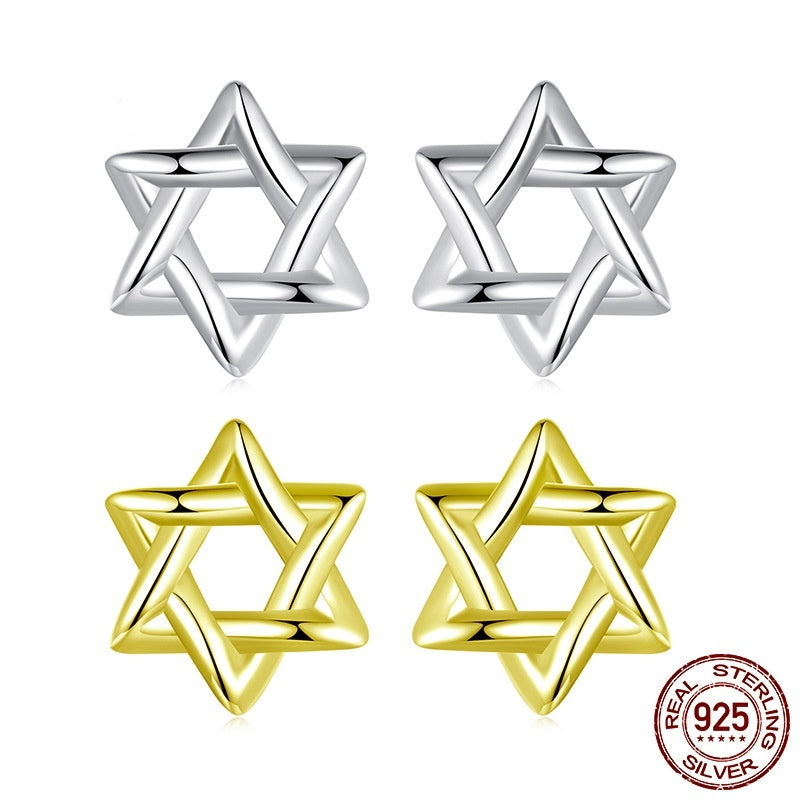 Simple Six-pointed Star Argent Pur Stud Earrings Fashionable All-match S925 Sterling Silver