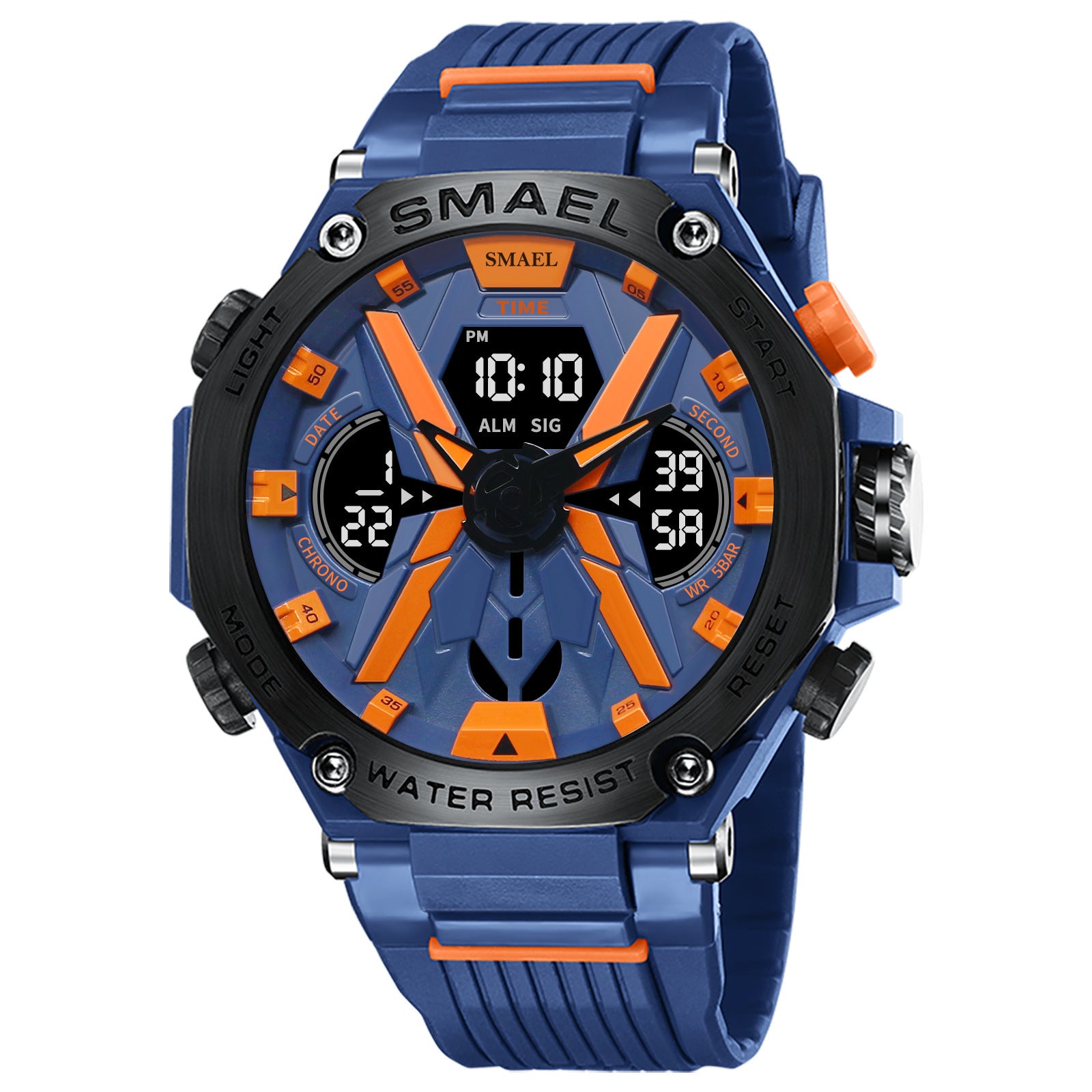 Multifunctional Digital Double Display Waterproof Alloy Sports Men Quartz Watch