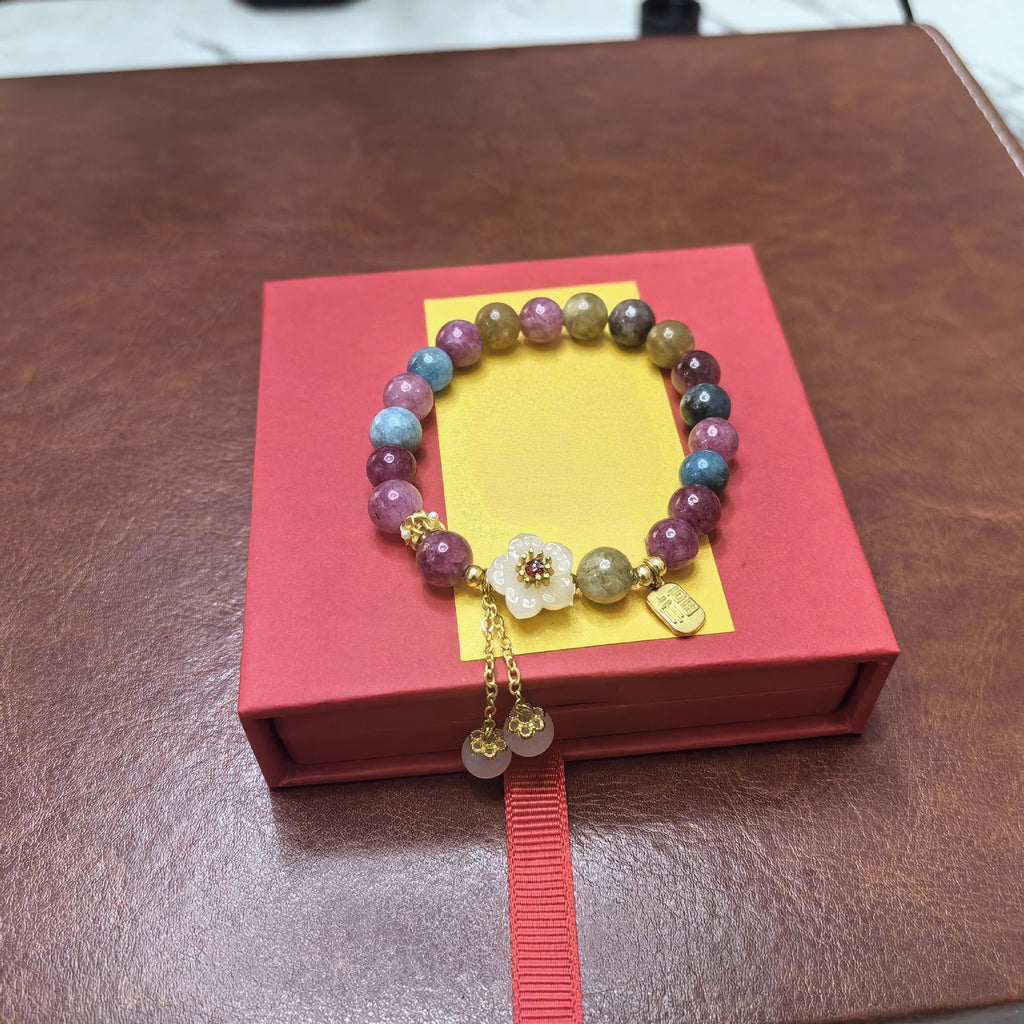 Peach Blossom Natural Color Tourmaline Bracelet For Women
