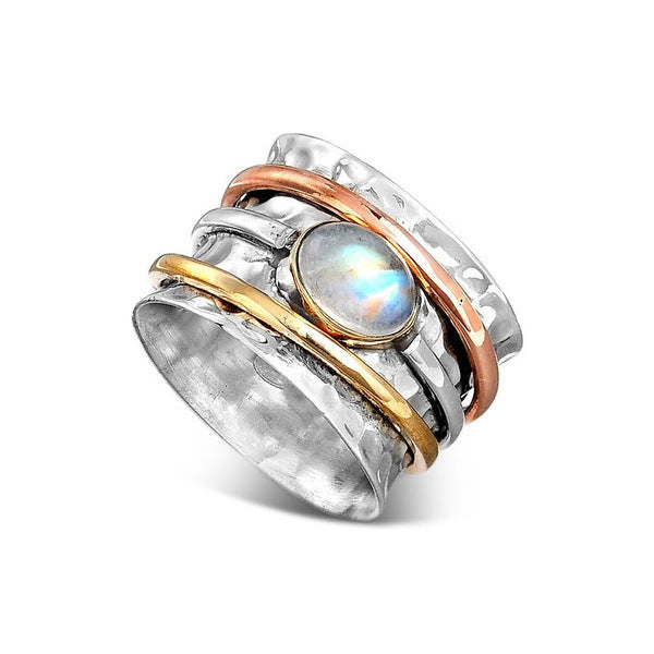 Vintage Turquoise Plated Tri-Color Rings For Men And Women