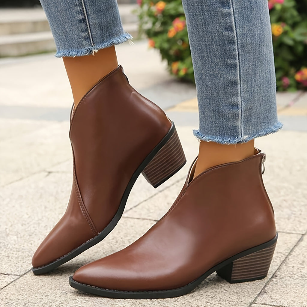 European And American Ladies Black Pointed Ankle Boots