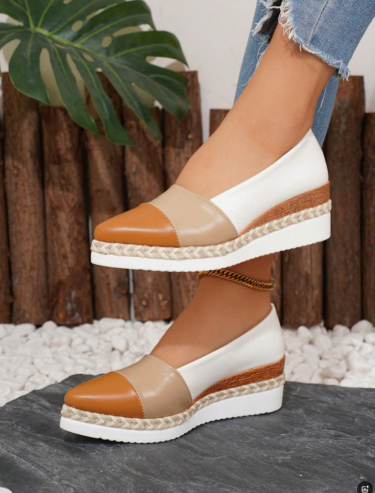 Pointed Toe Wedge Hemp Rope Thick Bottom Multicolor Casual Pumps