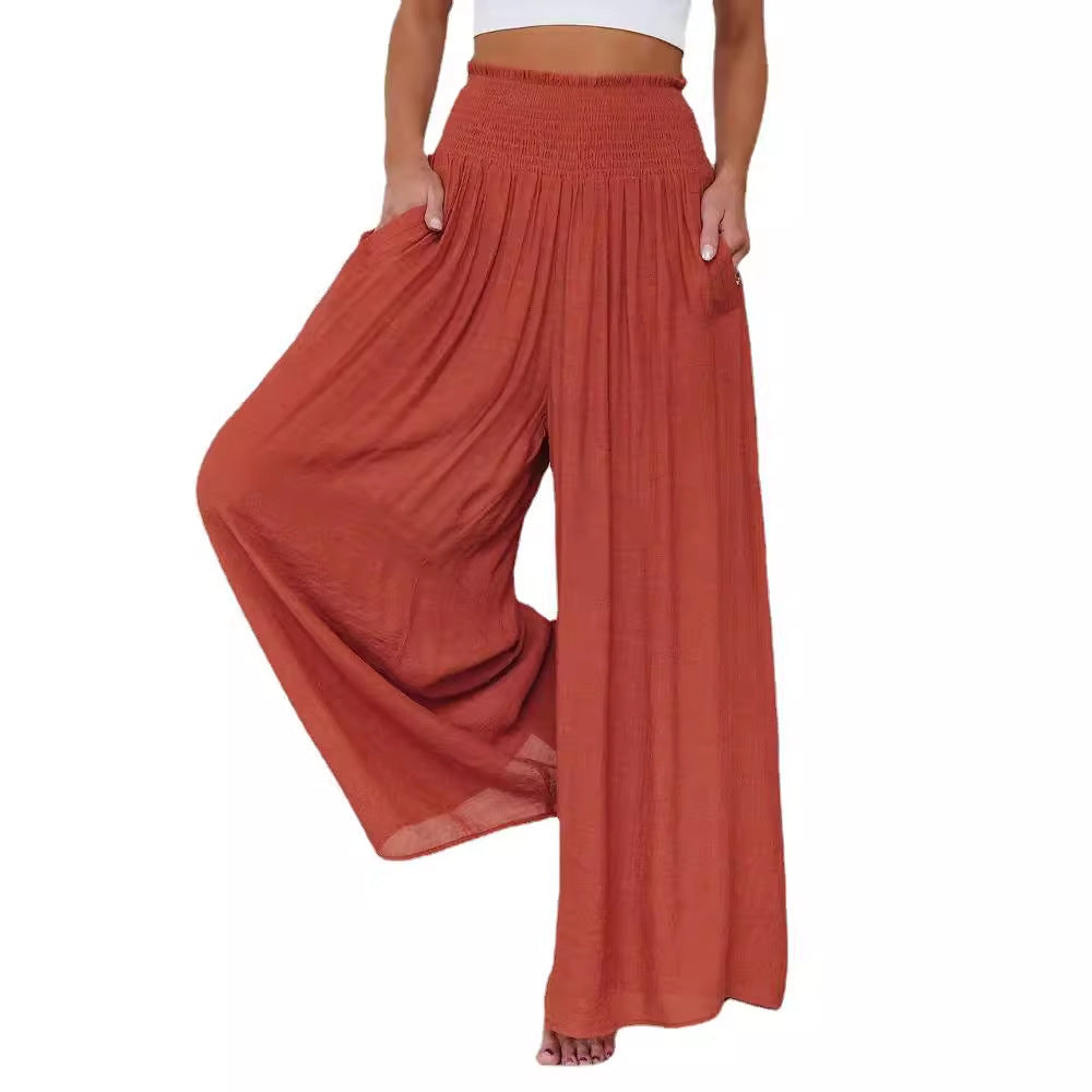 Cotton Wide-leg Pants Loose And Elastic Pocket Casual Pants Trousers