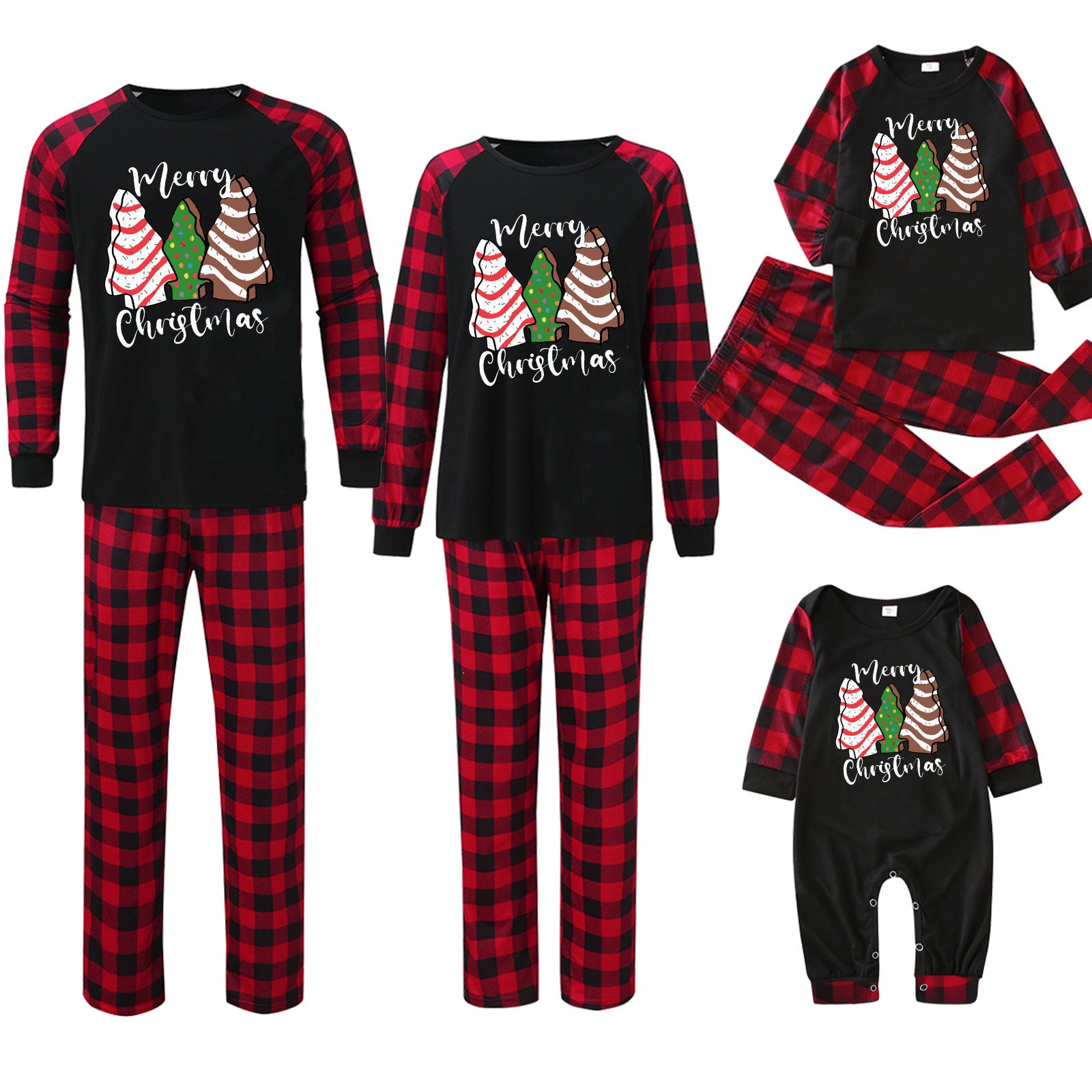 Plaid Stitching Printing Christmas Homewear Parent-child Suit