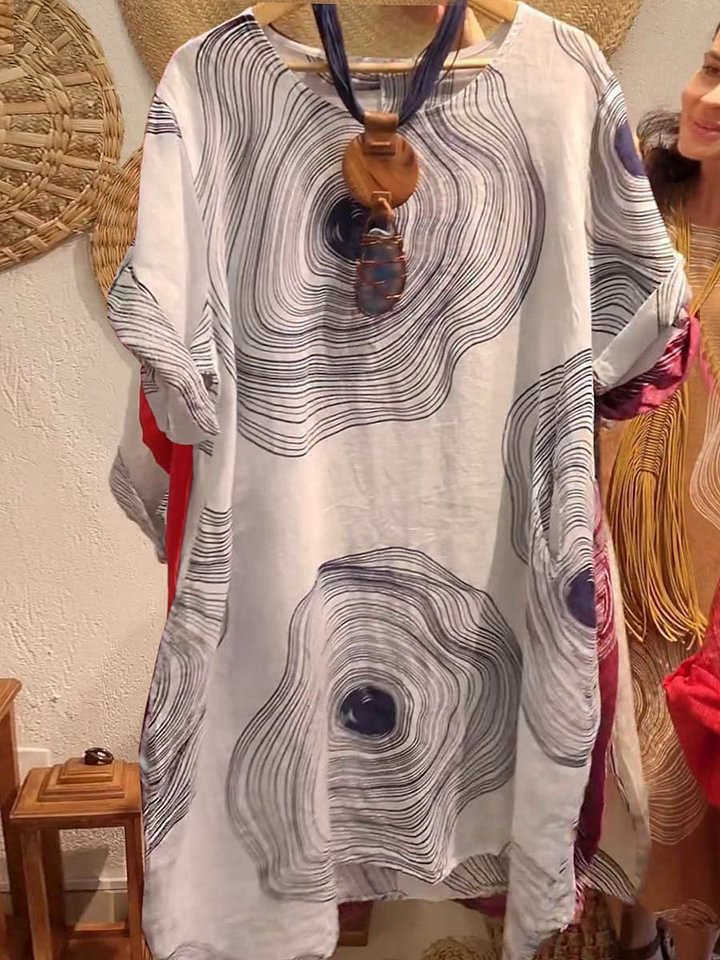 Women's Round Neck Abstract Printing Sleeve Dress