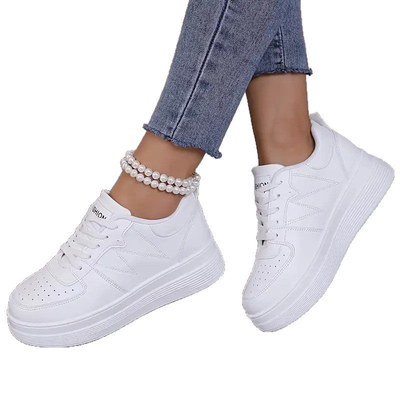 Womens White Chunky-soled Elevating Sneakers