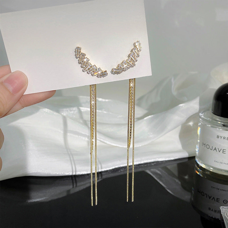 Sterling Silver Needle Light Luxury Tassel Earrings Banquet Style High-grade Long Earrings