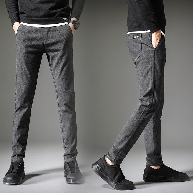 New Style Cotton And Linen Casual Pants Men's Slim Stretch Small Straight Men's Trousers