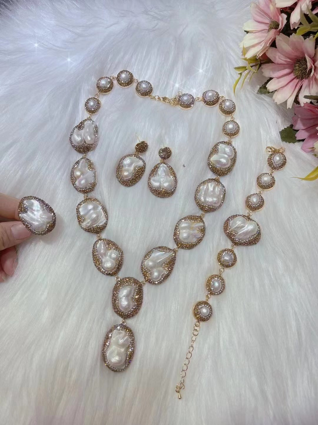 Pearl Necklace Ring Suit Bride Ornament