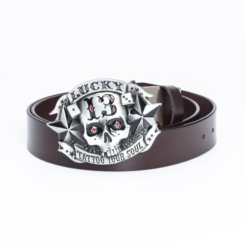 Trendy Men's Leather Belt Skull Skateboard Buckle