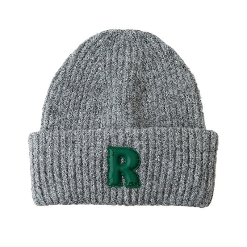 Loose Big Head Circumference Letters Woolen Cap Winter