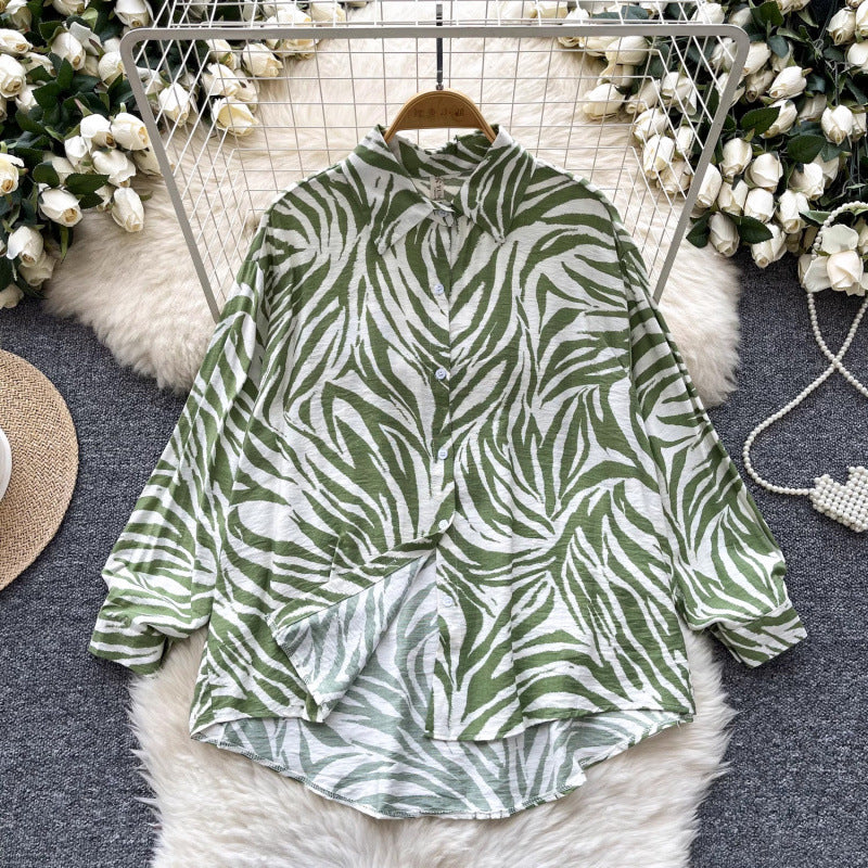 Retro French-style Printed Womens Autumn Loose Slimming Top