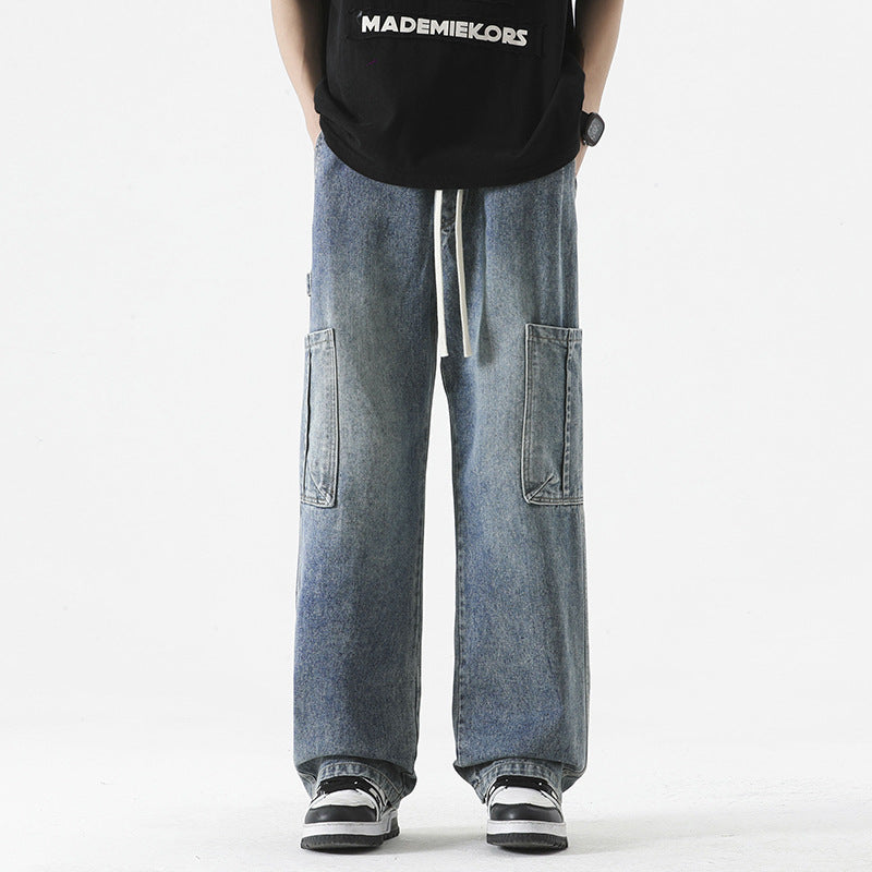 Retro Washed Big Workwear With Pocket Jeans For Men