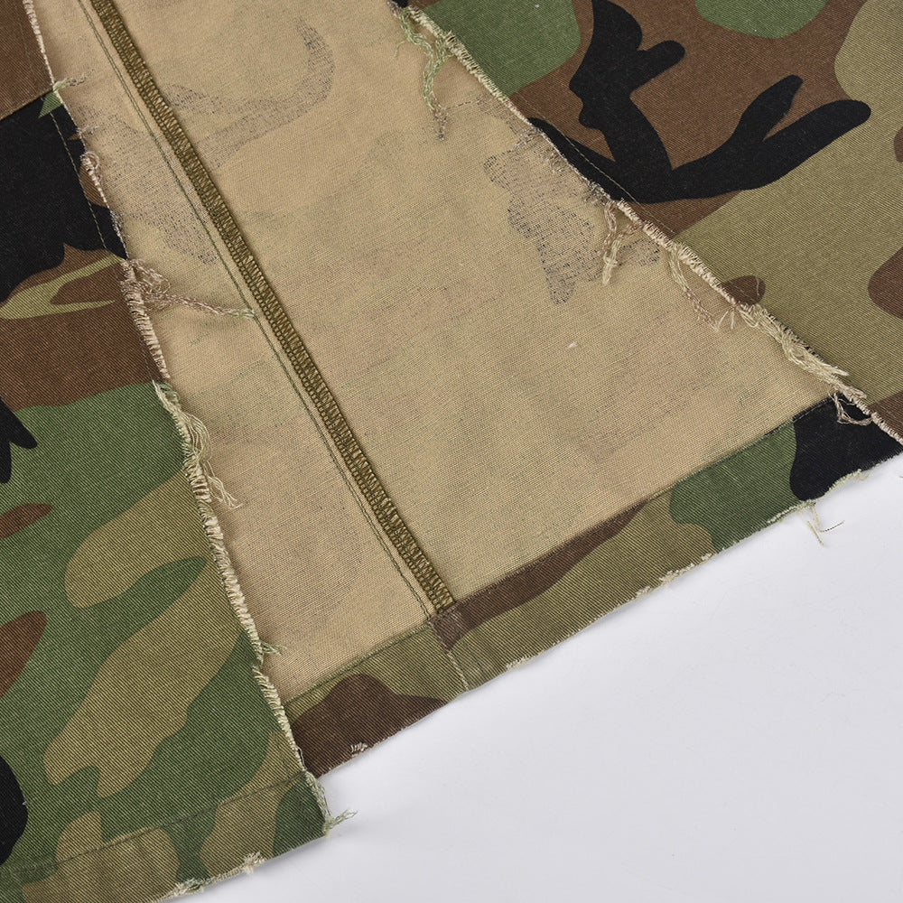 Women's Fashion Camouflage Slit Long Skirt