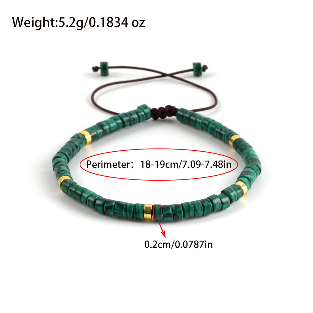 Natural Stone Flat Beads Bracelet Single Circle Malachite
