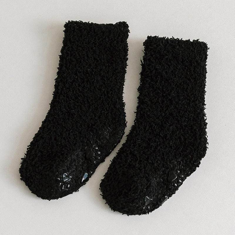 Warm Breathable Coral Fleece Children's Socks Candy Color Home Boy Girls Mid-calf Length Room Socks