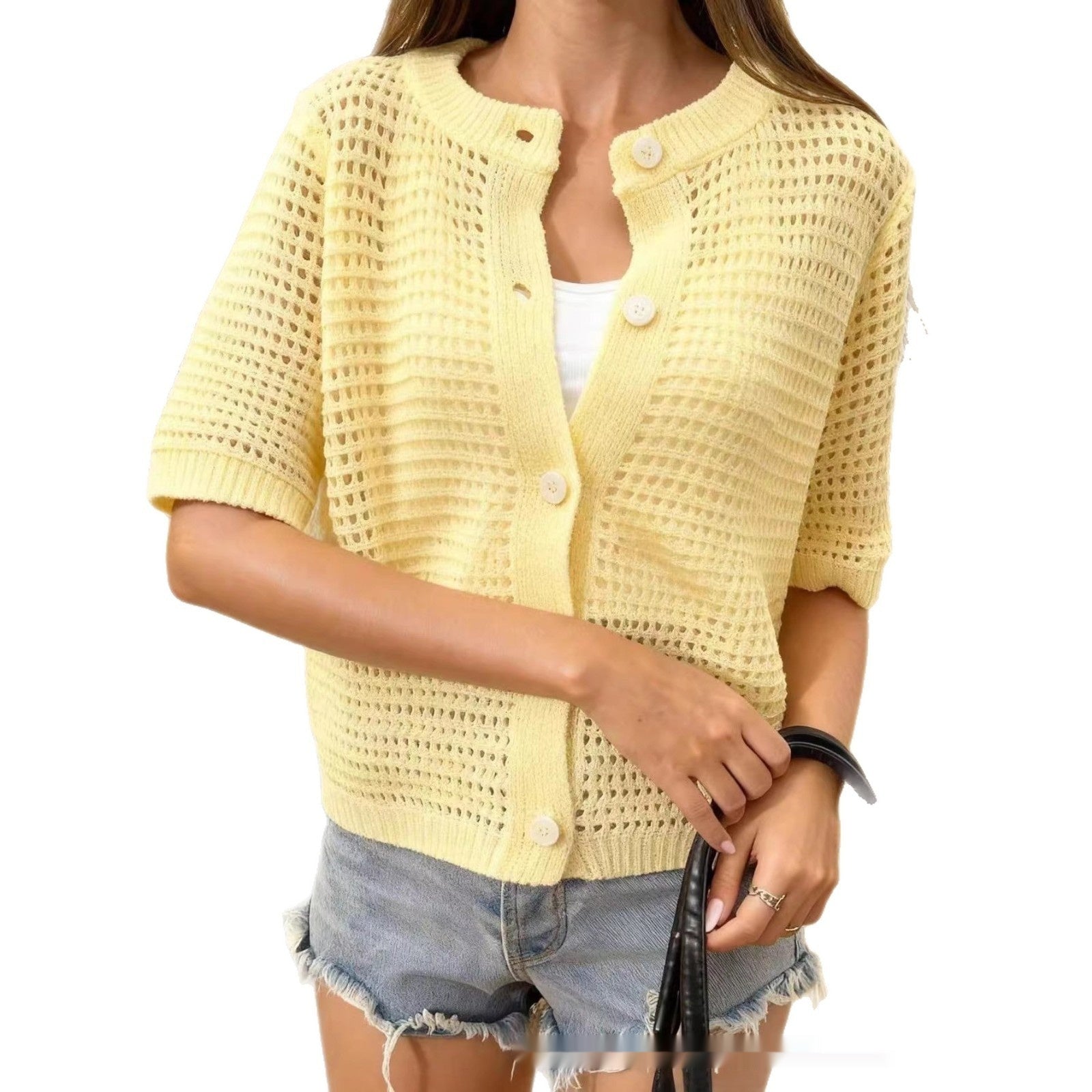 New Hollow-out Knitted Short-sleeve Cardigan Jacket