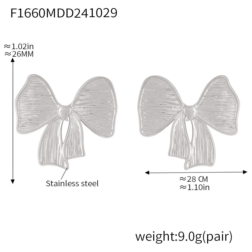 Bow Stud Earrings Stainless Steel PVD Electroplating Color Retention Simple