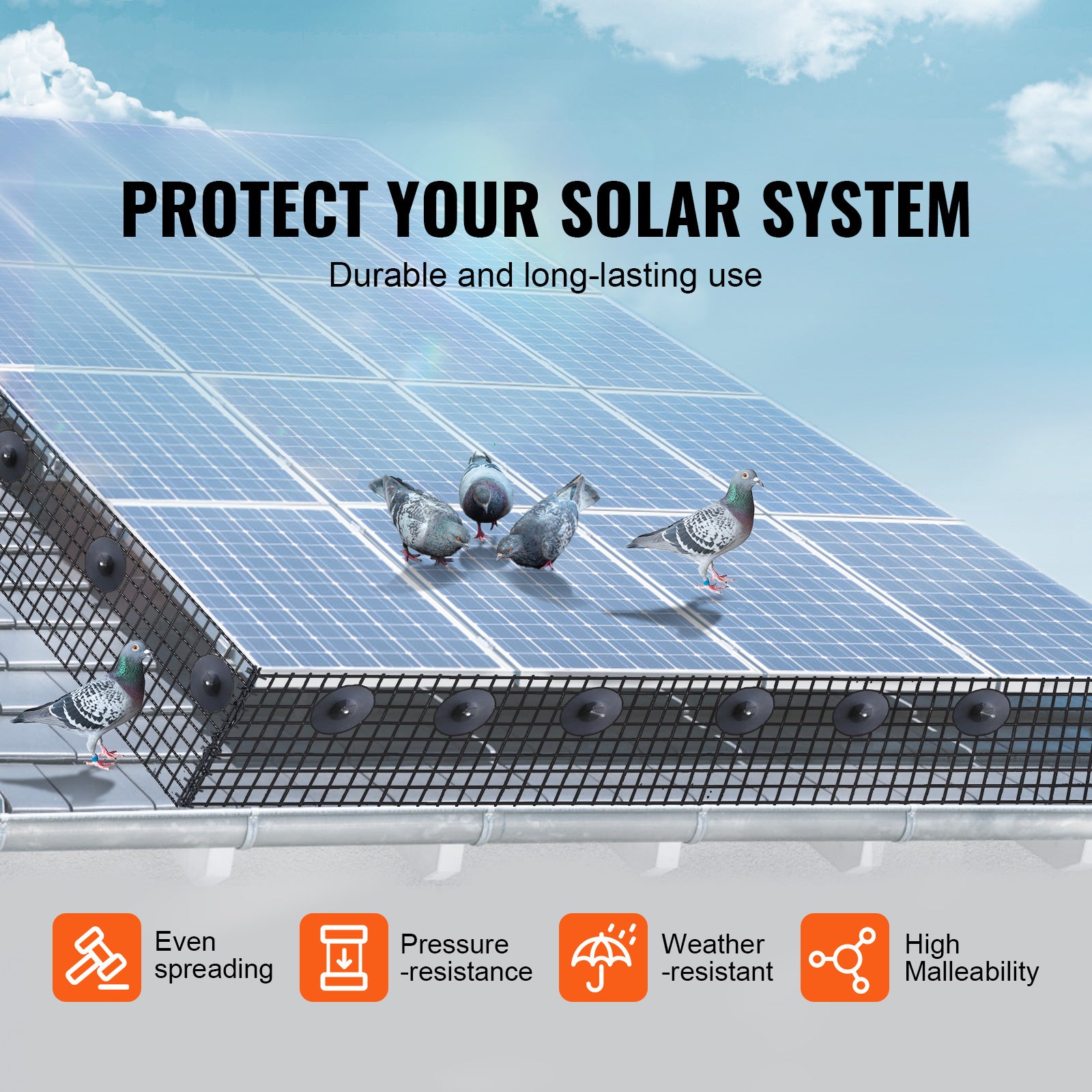 VEVORSolar Panel Bird Guard, Critter Guard Roll Kit With Stainless Steel Fasteners, Solar Panel Guard With Rust-proof PVC Coating,