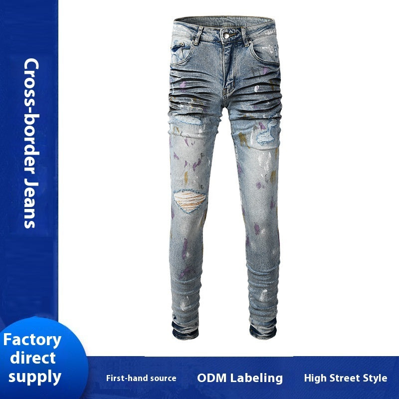 Ripped Jeans Men's Slim Fit Light Blue